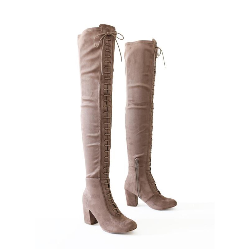 miso-taupe stretch Micro suede over knee boots